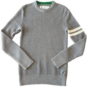 American Eagle Men’s Waffle Knit Sweater Gray White Striped 2009 Medium